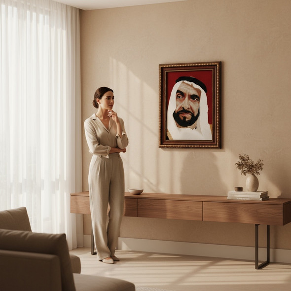 Exclusive Framed carpet ,Sheikh Zayed Portrait Carpet , Machine made carpet 50x70cm Fine Craftsmanship Detail