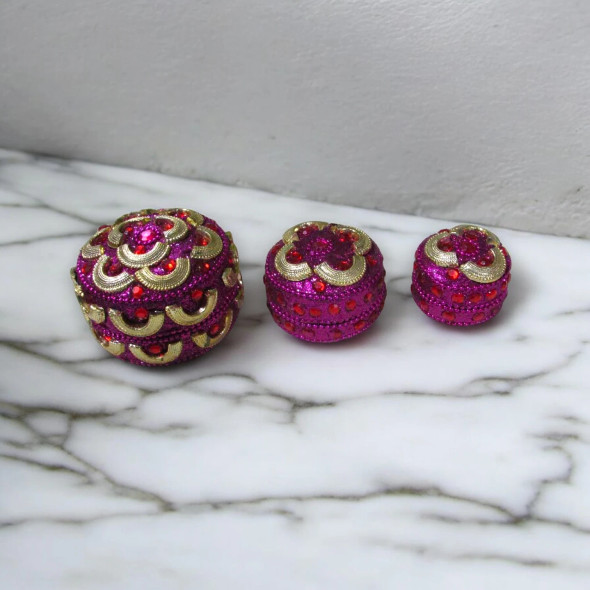 Purple Round Jewelry Boxes Set | Artisan Home Decor Piece | Unique Middle Eastern Art - Luxury Handcrafted Art Craftihouse Dubai