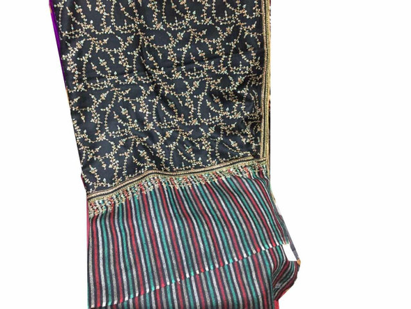 Exclusive Dark Blue  Embroidered Sozni Pure Pashmina Shawl Fine Craftsmanship Detail