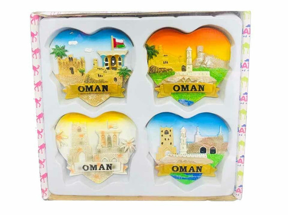 High-quality 4-piece set of Omani collectible magnets, designed for elegant home display.