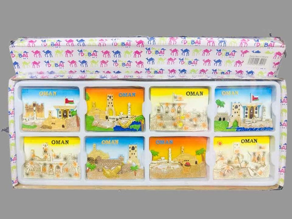 A versatile set of 8 decorative magnets, perfect for collectors and as a gift from Oman.