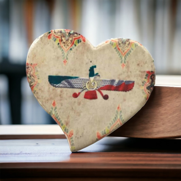 Heart Shaped Farvahar Flag Ceramic 7x5 Cm Customized | High-end Boutique Memento | Traditional Craft - Luxury Handcrafted Art Craftihouse Dubai