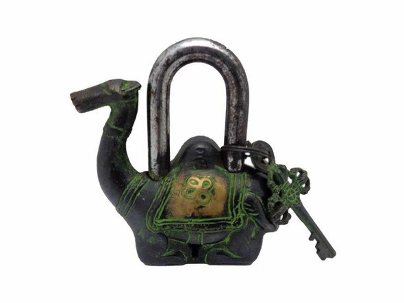 Camel Figure Locks Solid Vintage Green Lock Keys Padlock | Antique Style Functional Art | Unique Traditional Security - Luxury Handcrafted Art Craftihouse Dubai