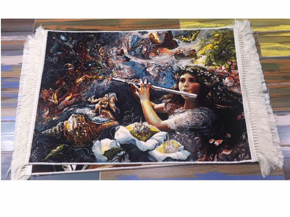Luxury Girl With Flute Machine Made Carpet 100x70cm Premium Design Showcase