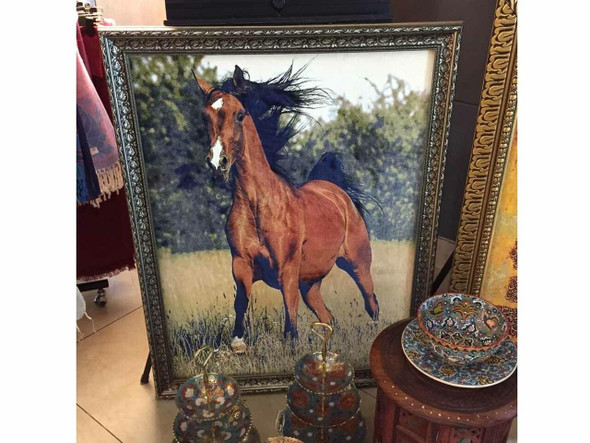 Luxury Brown Horse Carpet Machine Made Carpet 100x70cm Premium Design Showcase