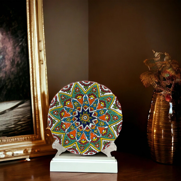 Luxury hand painted ceramic plate , Hanging Plate 15 cm , Wall decor Plate , Table decor , minakari painted Food safe dish Premium Design Showcase