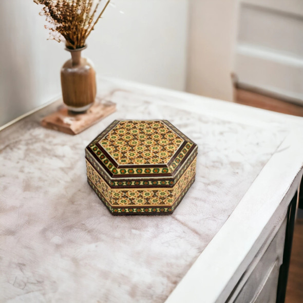 Handcrafted Hexagon wooden khatamkari Braclet Lifestyle Visual