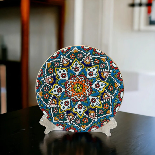 Hand-painted enamel pottery plate 15cm floral pattern wall hanging home decor