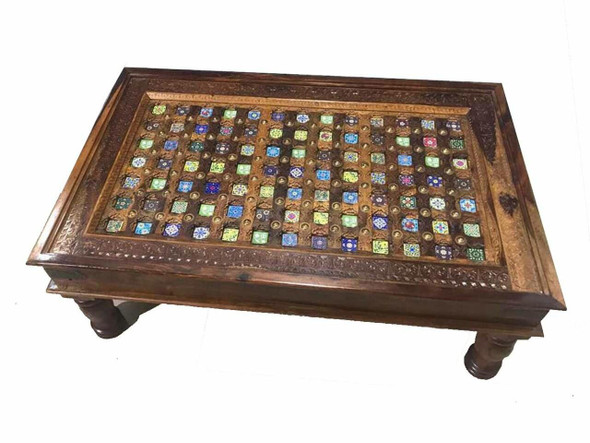 Luxury Awesome Solid Wooden Table With Tiles 120x75 Cm Handmade Light Brown Solid Wood Coffee Table Premium Design Showcase