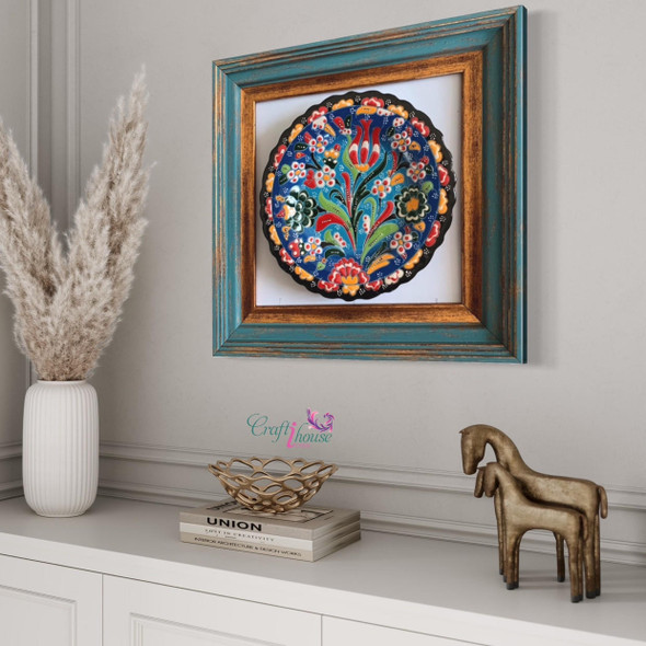 Turkish Minakari ceramic plate 18cm framed wall decor housewarming teacher gift