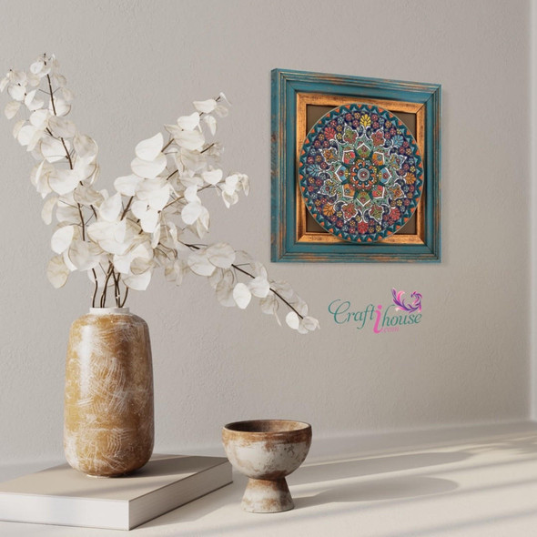 From the Craftihouse Vintage series: A 25 cm framed handmade clay plate for unique and high-end cultural gifting in Dubai.