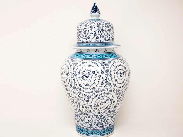 Luxury Hand painted white & Blue Turkish Jar with Lid , Awesome Turkish Handmade Premium Design Showcase