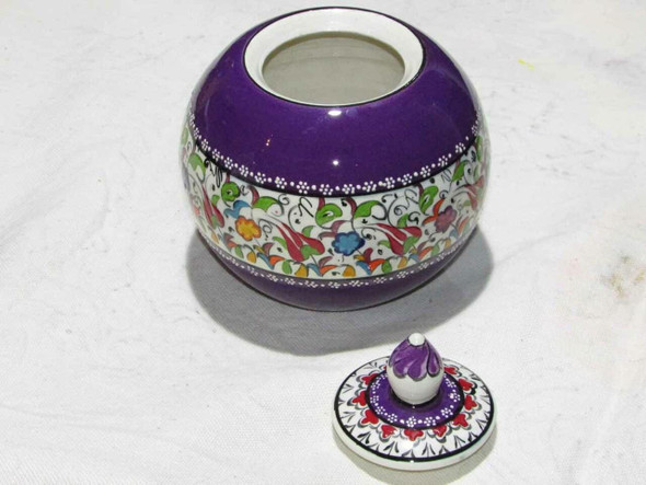 Exclusive Marmara Çini Hand-Painted Ceramic Jar with Lid Fine Craftsmanship Detail
