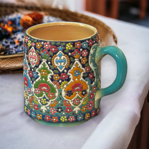 Hand Painted Clay Pottery Artisan Coffee Mug | Heritage Cultural Souvenir - Luxury Handcrafted Art Craftihouse Dubai