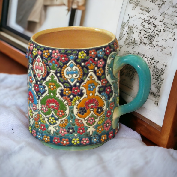 Exclusive Hand Painted Clay Pottery Artisan Coffee Mug Fine Craftsmanship Detail