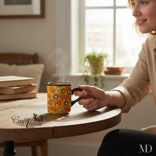 Unique handmade Turkish ceramic mug for table dcor