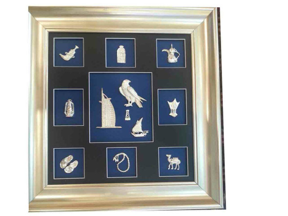 Sophisticated 43x43 cm framed art piece celebrating the icons and heritage of the United Arab Emirates.