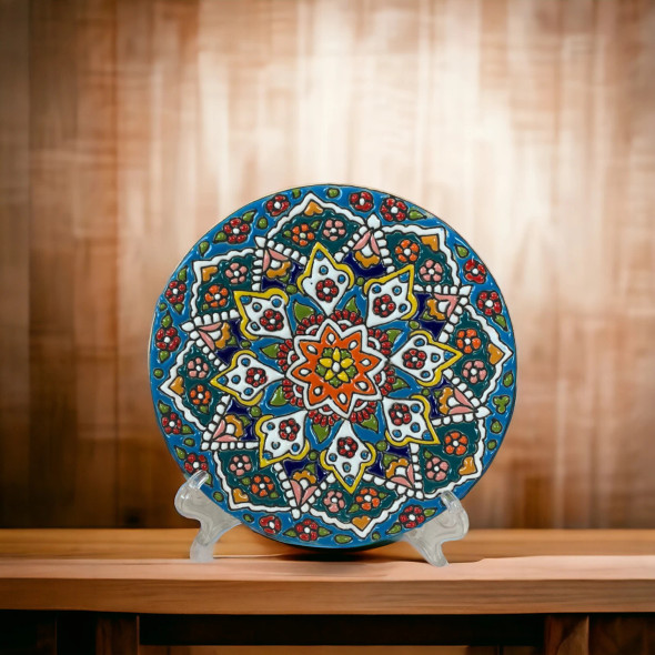 Luxury Handcrafted Textured Clay Wall Decor Plate 15 cm , handmade giveaway , Hanging plate Premium Design Showcase