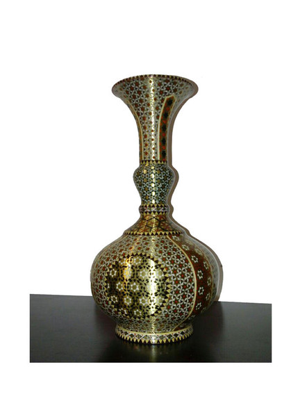 A high-quality 25 cm decorative vase featuring elaborate Khatamkari inlay, designed to be a centerpiece of cultural elegance in any room.
