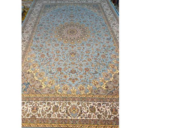 Luxury Awesome Carpet 3x2 Meter Machine Made 1000 Shoulder Carpet Blue Pattern Carpet Premium Design Showcase