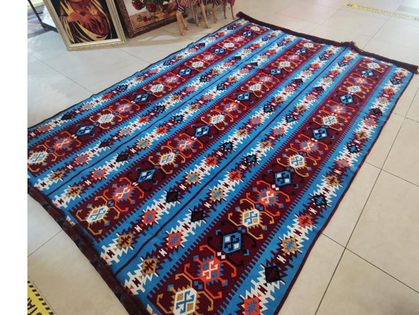 Blue Pattern Handmade Machine Made Kilim 6sqm Traditional Handmade Kilim Sophisticated Middle Eastern Art & Home Anchor | Luxury Heritage Decor & Unique Artisan Piece - Luxury Handcrafted Art Craftihouse Dubai