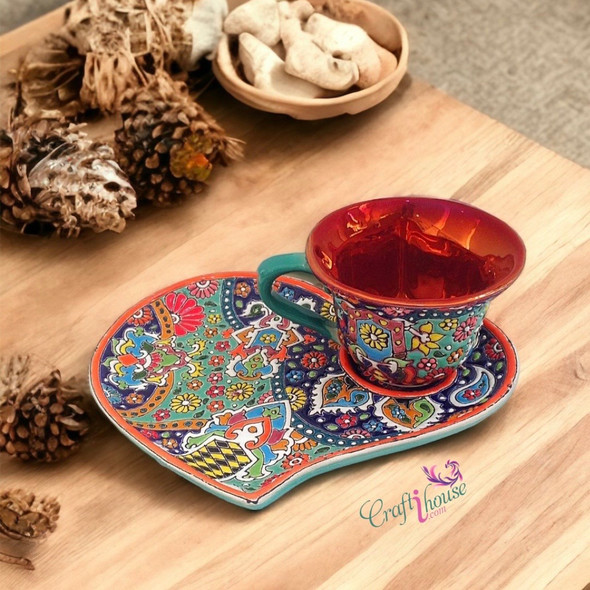 hand painted embossed Ceramic tea set , Set of a tray and cup