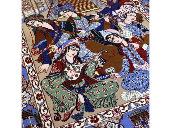 Khayam Party Scene Design Silk And Wool Carpet 5x3 Feet Handmade Carpet | Sophisticated Middle Eastern Art & Home Anchor - Luxury Handcrafted Art Craftihouse Dubai