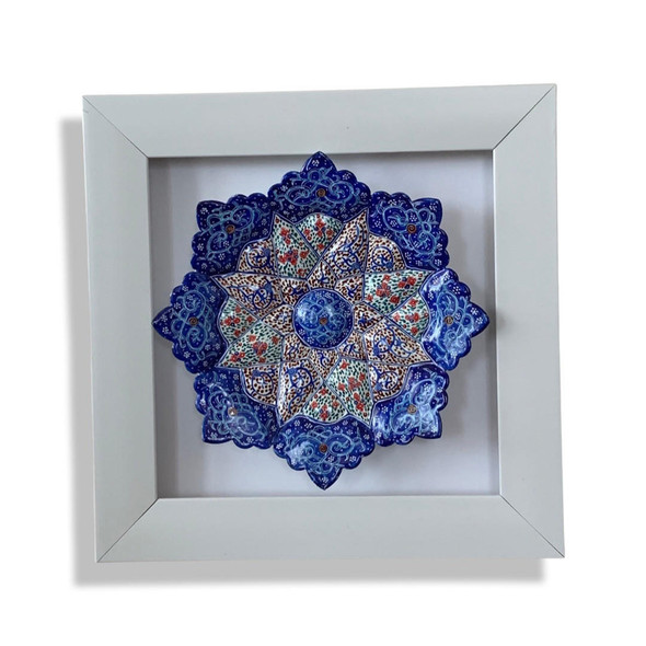 Luxury Blue pattern hand painted plate , minakai wall plate with frame , gift for her , giveaway gift , gift ideas Premium Design Showcase