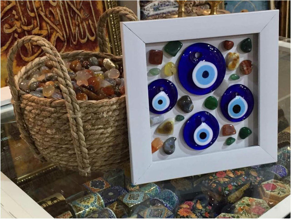 Assorted Pattern Wall Mount Stone | Handcrafted Blue Glass Talisman | Home Protection Art - Luxury Handcrafted Art Craftihouse Dubai
