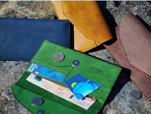 Handcrafted Leather Purse , Handmade Camel Leather Lifestyle Visual