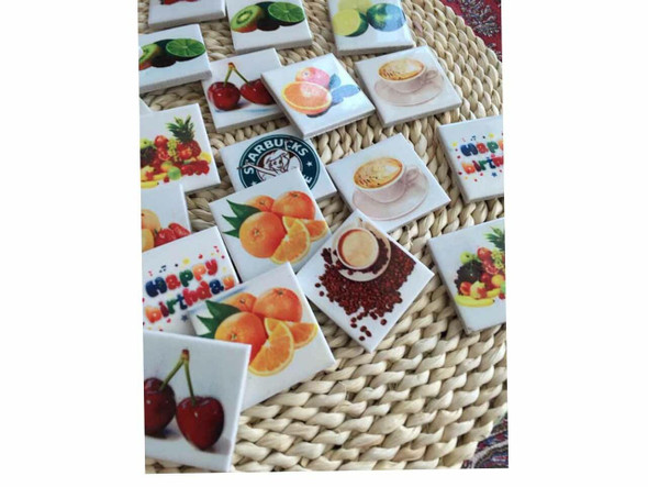 Colourful fruit-pattern handpainted ceramic fridge magnet, 5x5cm, Dubai souvenir