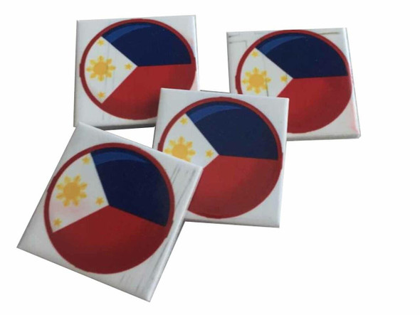 A 5x5 cm square ceramic fridge magnet displaying the iconic Philippines flag design.