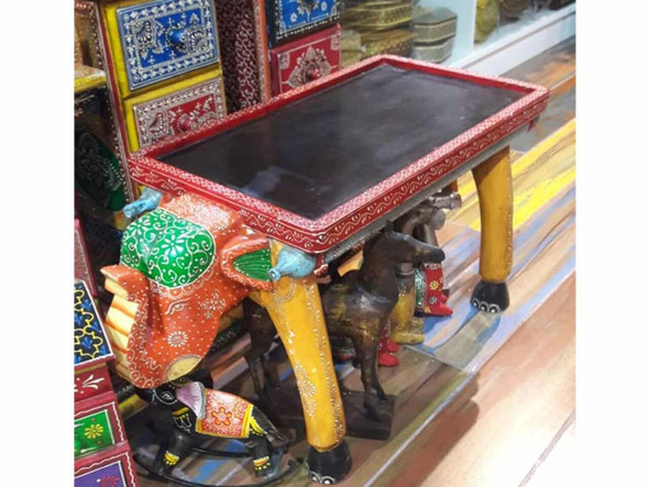 Solid Wood Elephant Table Serving Colorful Table With Tray Elephant Serving Table | High-end Boutique Souvenir | Crafted In Dubai - Luxury Handcrafted Art Craftihouse Dubai
