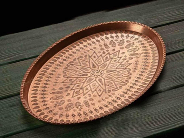 A premium 36x22.5 cm serving tray crafted from high-quality pure copper with a lustrous finish.