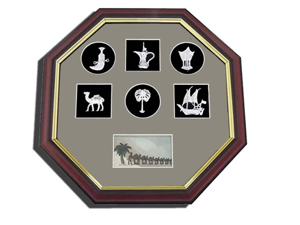 A professional product presentation of the seven sand and souvenir hexagon wall decor frame from a premier UAE art, gift, and home decor supplier.