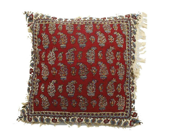 A professional product presentation of the 40x40 cm block printed cotton cushion cover from a premier UAE art, gift, and home decor supplier.