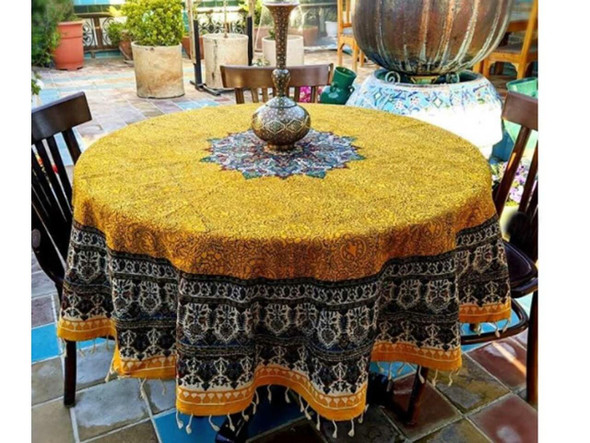 Luxury Artisan Yellow pattern cotton Round Premium Design Showcase
