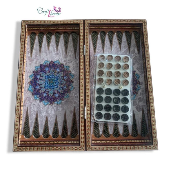 Luxury Hand painted chess and backgammon set 50x50 cm , handmade backgammon Artisan Detail Shot