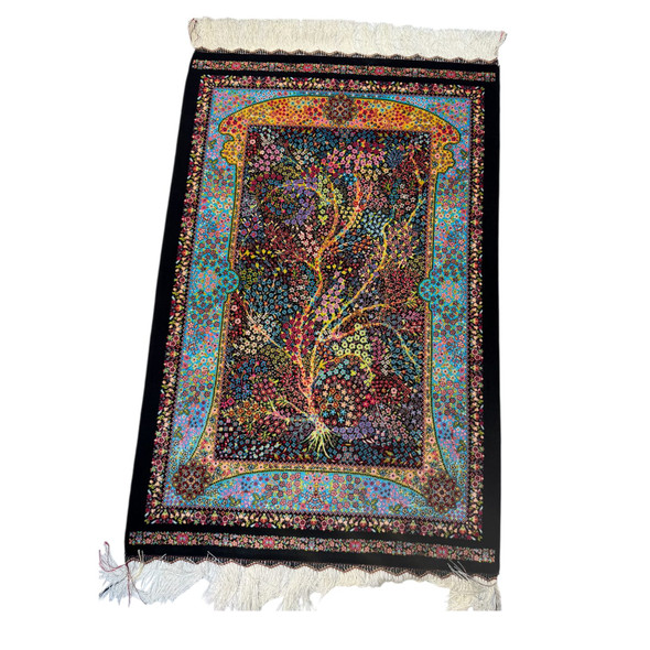 A professional product presentation of the 60x90 cm botanical silk wall carpet from a premier UAE art, gift, and home decor supplier.