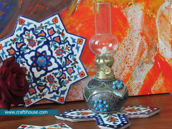 Artificial Jeweled Ornamented Kerosene Lampa | Sophisticated Boutique Accessory | Crafted In Dubai - Luxury Handcrafted Art Craftihouse Dubai