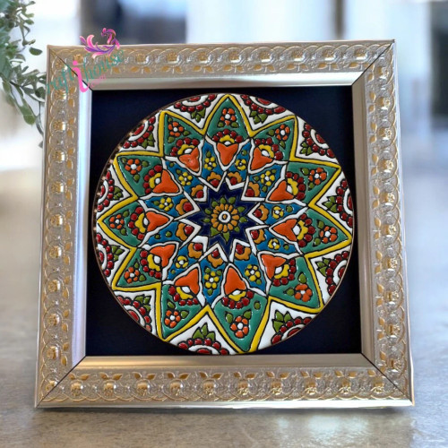 Elegant Minakari Plate With Frame - 22x22 Cm Wall Unique Corporate Gift | Hand-painted Ceramic Art & Traditional Home Decor - Luxury Handcrafted Art Craftihouse Dubai