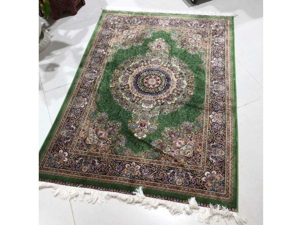 150x100 Cm Green Silk Emerald Silk-touch Machine-made Carpet Luxury Traditional Floral Area Shimmering Green Living Room Decor High-sheen Botanical | Authentic Soft Sajadah | Elega - Luxury Handcrafted Art Craftihouse Dubai