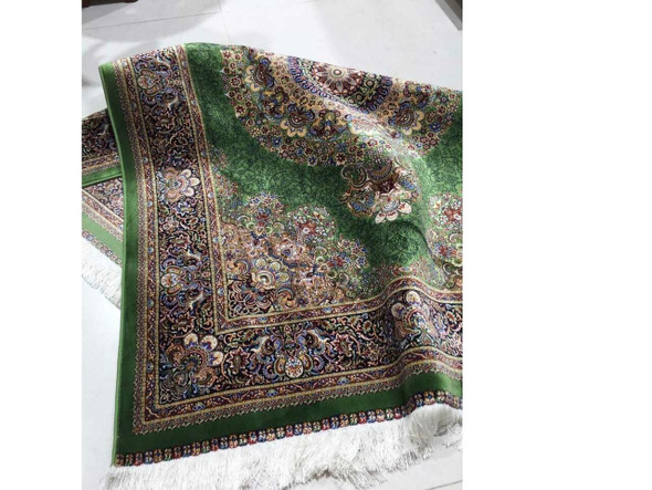150x100 Cm Green Silk Emerald Silk-touch Machine-made Carpet Luxury Traditional Floral Area Shimmering Green Living Room Decor High-sheen Botanical | Authentic Soft Sajadah | Elega - Luxury Handcrafted Art Craftihouse Dubai