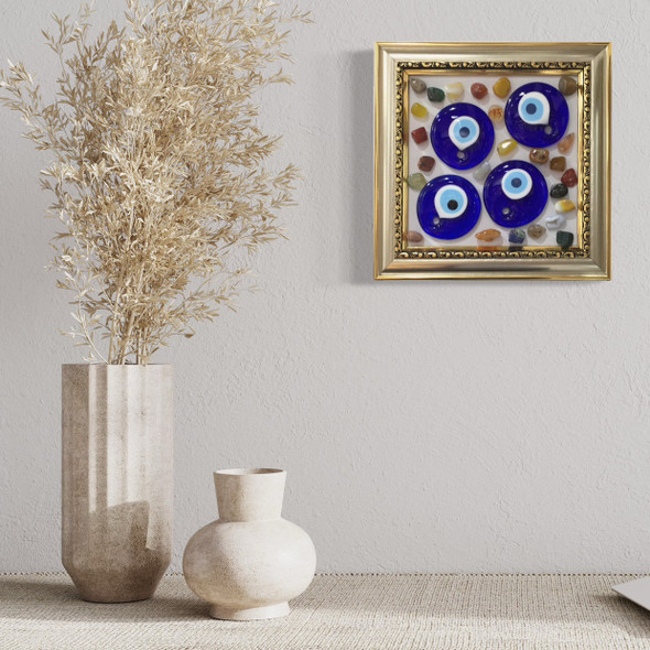 Wall mount Evil eye frame with Natural stones