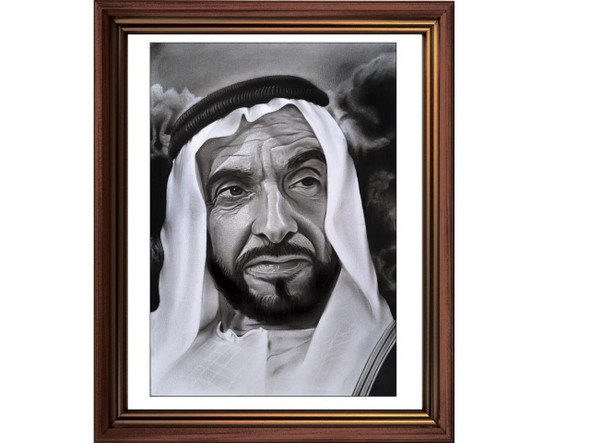 H.h Sheikh Zayed Al Nahyan Charcoal Painting Original A3 Size Painting | Sophisticated Middle Eastern Art & Home Anchor - Luxury Handcrafted Souvenir Craftihouse Dubai