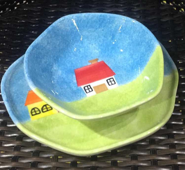 Handcrafted Home pattern Hand painted set of ceramic plate and bowl – Lu... - Luxury Handcrafted Art Craftihouse Dubai