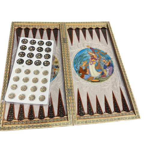 Premium Premium Hand-Painted Khatamkari Wooden Backgammon & Chess Set Handcrafted Craftsmanship