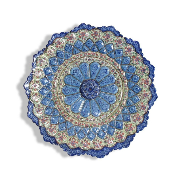 From the Prestige series: A 30 cm handmade Meenakari copper plate for the highest tier of unique luxury home gifting and cultural decor.