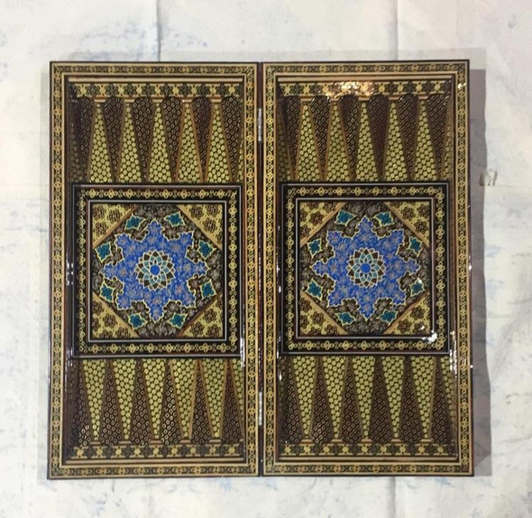 Luxury Blue pattern tezhib painted backgammon and chess board Premium Design Showcase