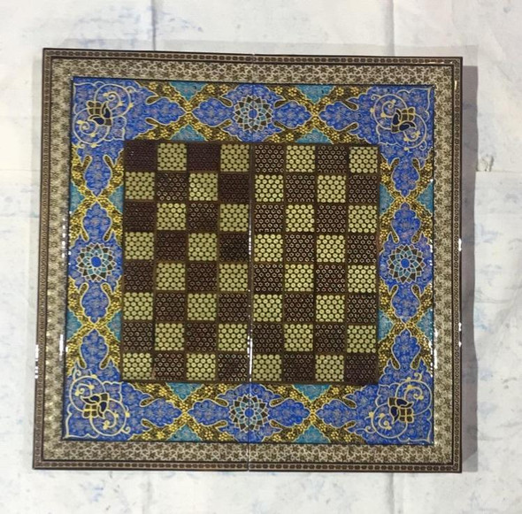 Premium Blue pattern tezhib painted backgammon and chess board Handcrafted Craftsmanship